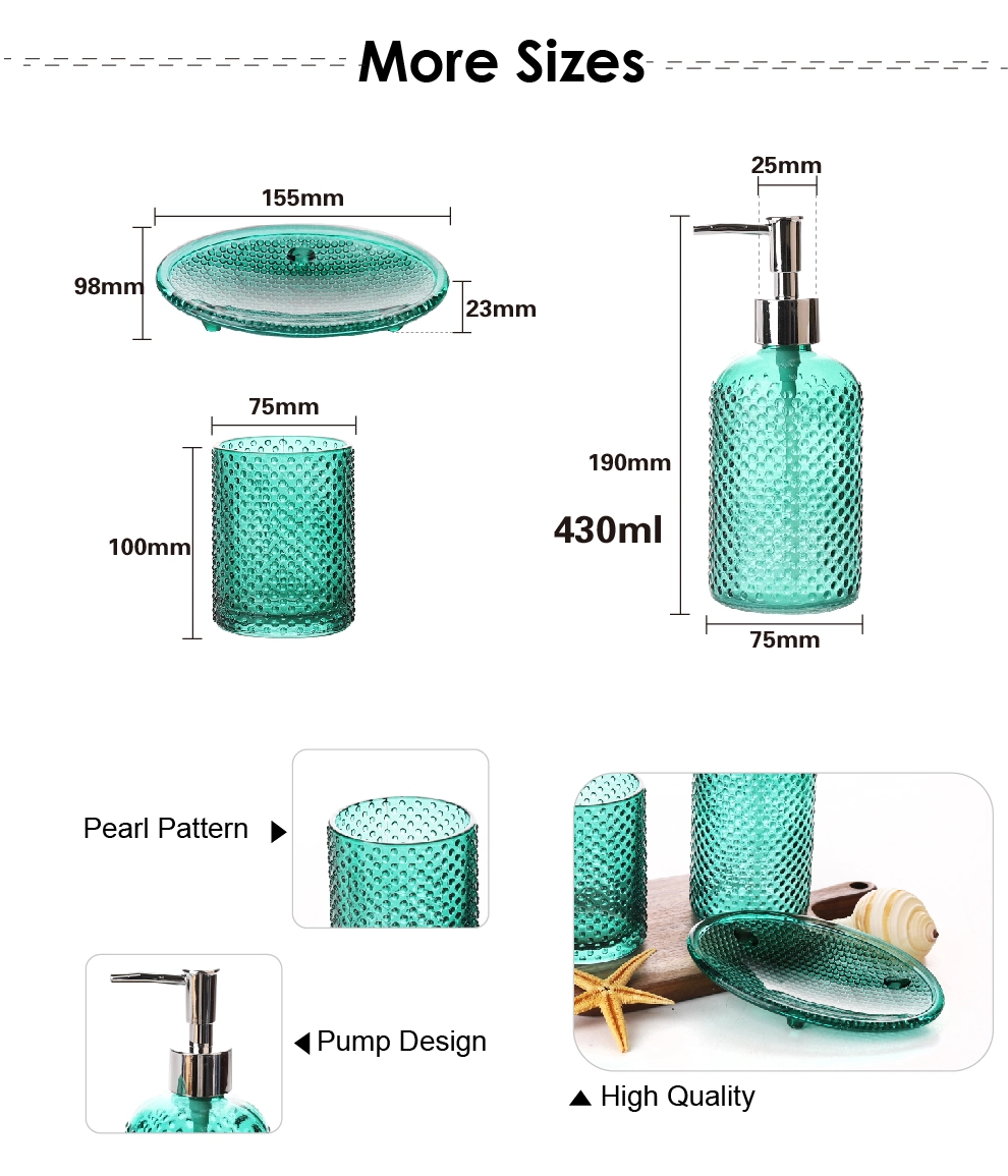 Exclusive Embossed 315ml Glass Cup with Pump Lid Bathroom Glassware Liquid Soap Dispenser